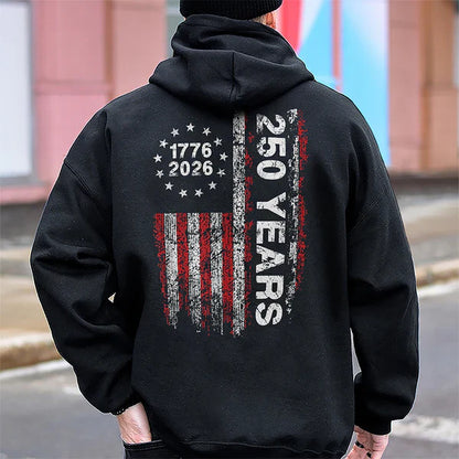 America 250th Birthday US Flag 250 Years We The People Back Side Dark Pullover Hoodie