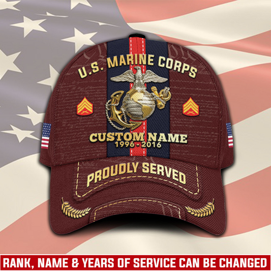 Personalized U.S. Marine Corps Service Cap – Custom Name, Rank & Years of Service
