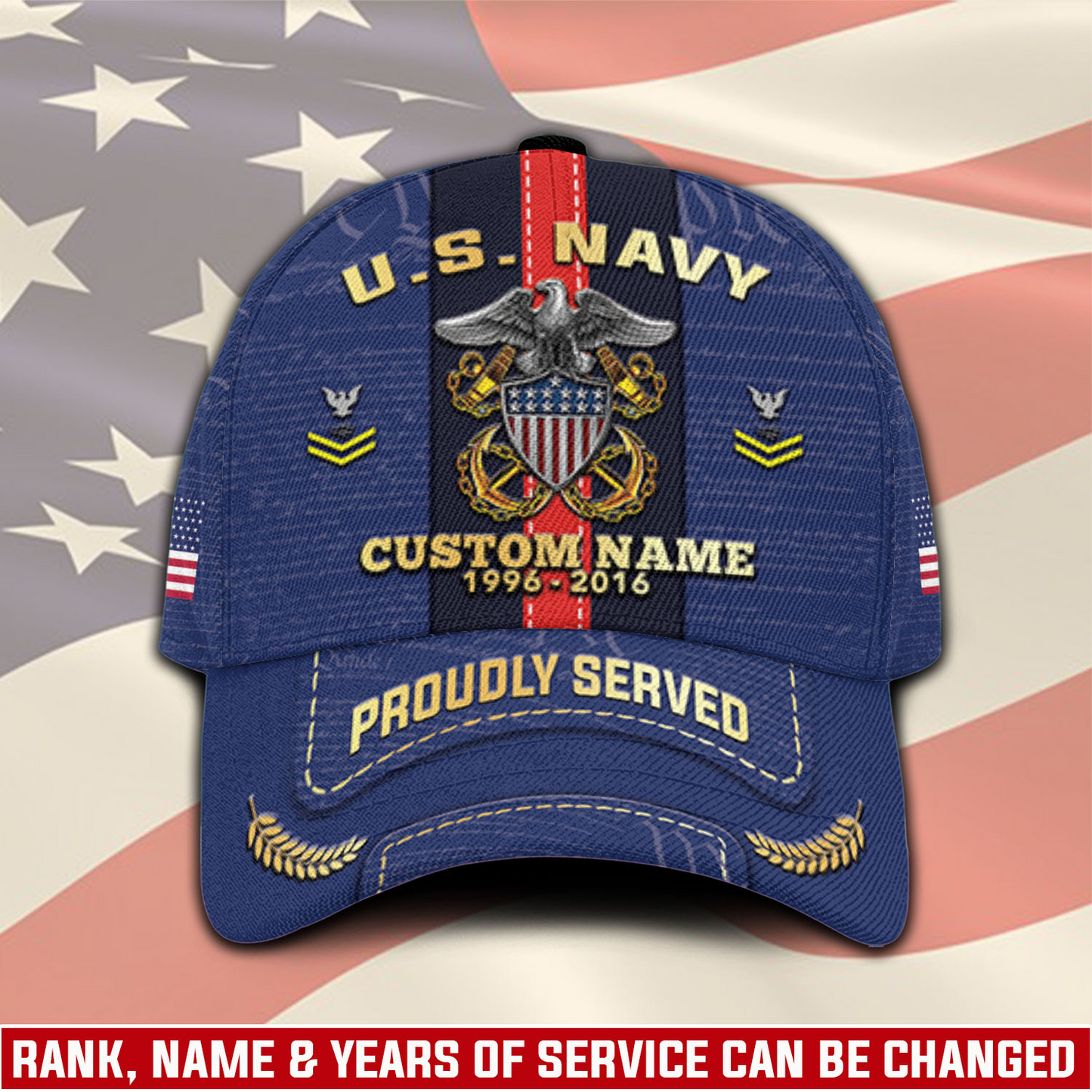 Personalized U.S. Navy Service Cap – Custom Name, Rank & Years of Service
