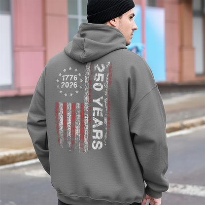 America 250th Birthday US Flag 250 Years We The People Back Side Dark Pullover Hoodie