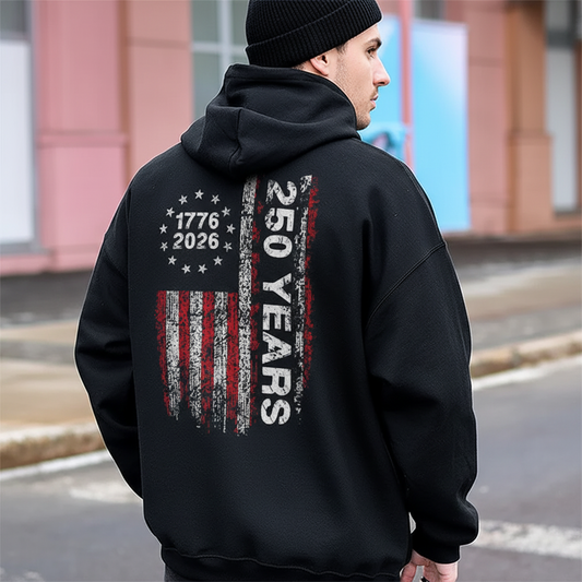 America 250th Birthday US Flag 250 Years We The People Back Side Dark Pullover Hoodie