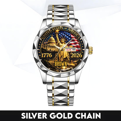 BROWN - TC01WT004 - Liberty Statue & Flag Customized America 250th Anniversary Watch