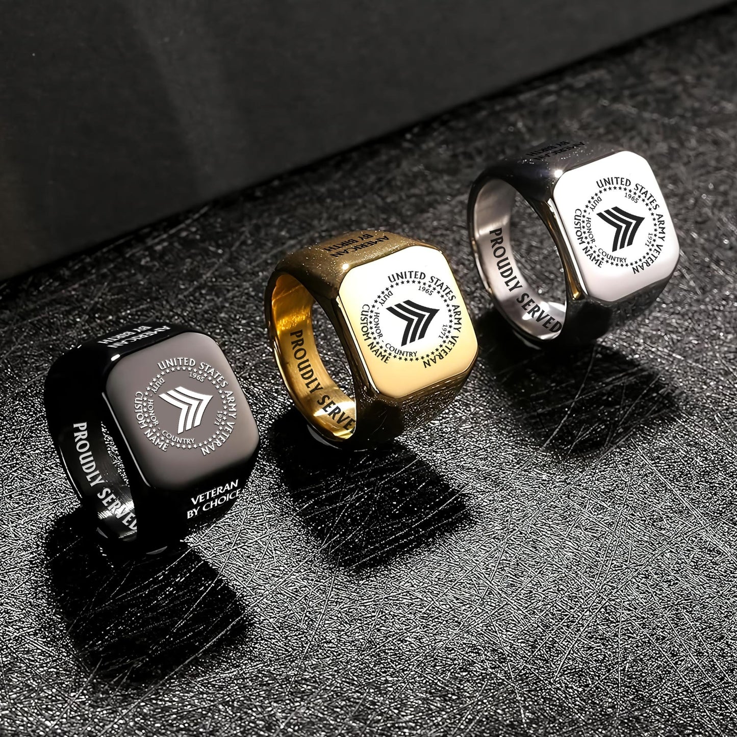 US Army – Engraved Men's Ring – Veteran By Choice