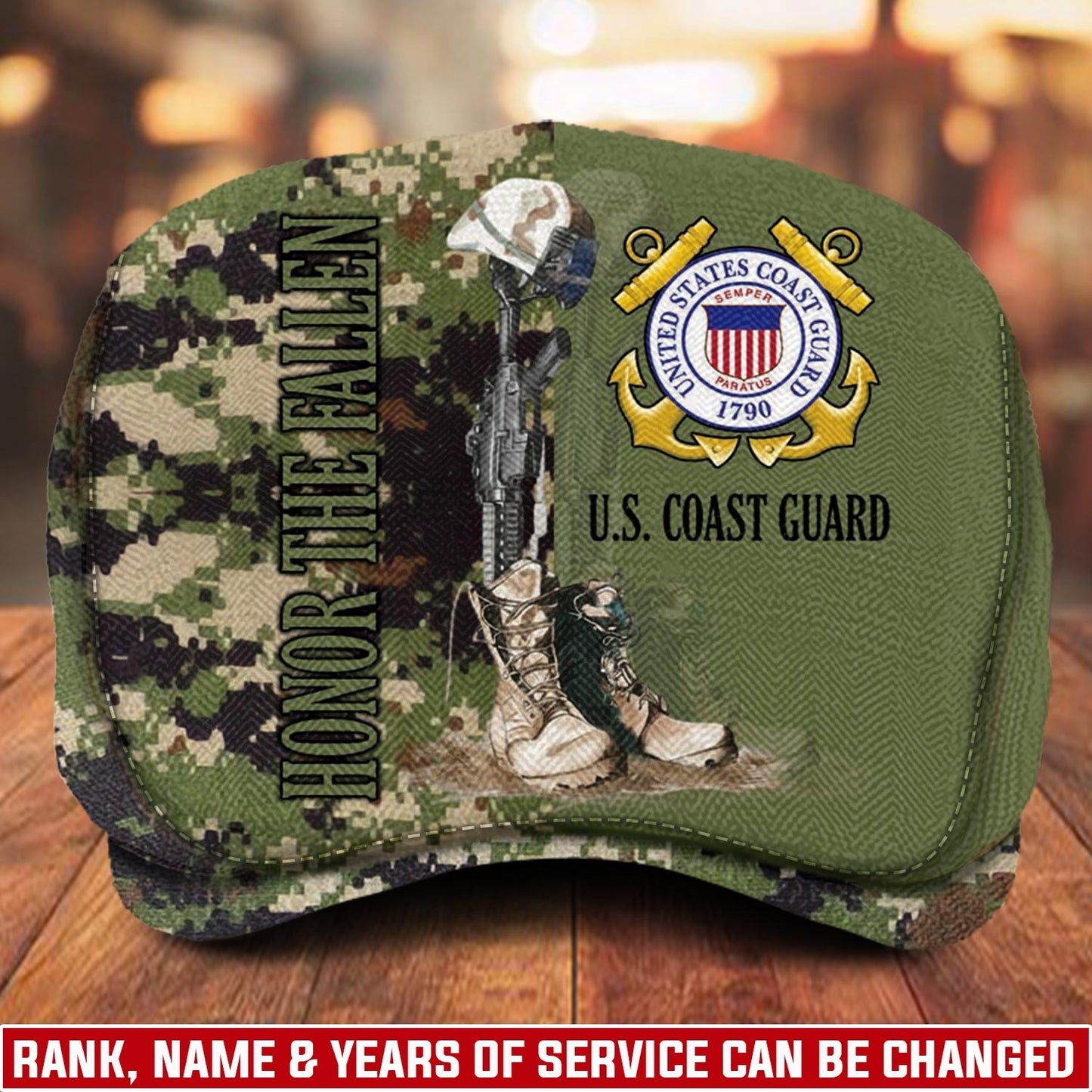 Custom U.S. Coast Guard Jeff Cap – Honor The Fallen Camo Tribute Cap