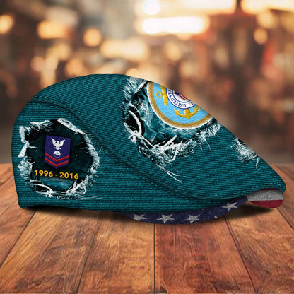 Custom U.S. Coast Guard Jeff Cap – Name, Rank & Service Years Personalized - Distressed denim pattern