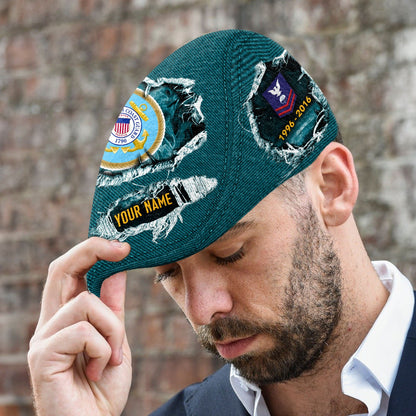 Custom U.S. Coast Guard Jeff Cap – Name, Rank & Service Years Personalized - Distressed denim pattern