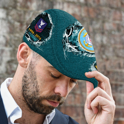 Custom U.S. Coast Guard Jeff Cap – Name, Rank & Service Years Personalized - Distressed denim pattern