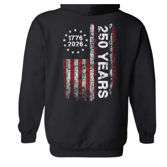 America 250th Birthday US Flag 250 Years We The People Back Side Dark Pullover Hoodie